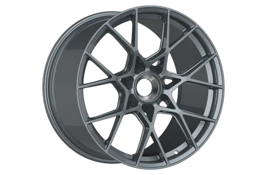 Cast alloy wheel in matte graphite finish, concave design