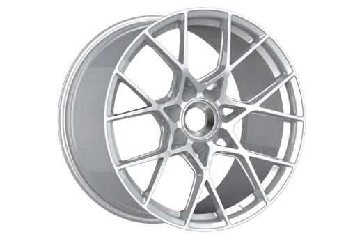 Flow-formed alloy wheel in matte silver finish, multi-spoke design